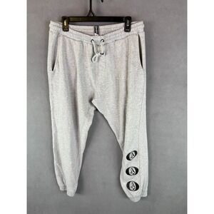 Volcom Men's Joggers Gray Sweatpants Fleece Drawstring L Logo Surf Skate OOP Y2K